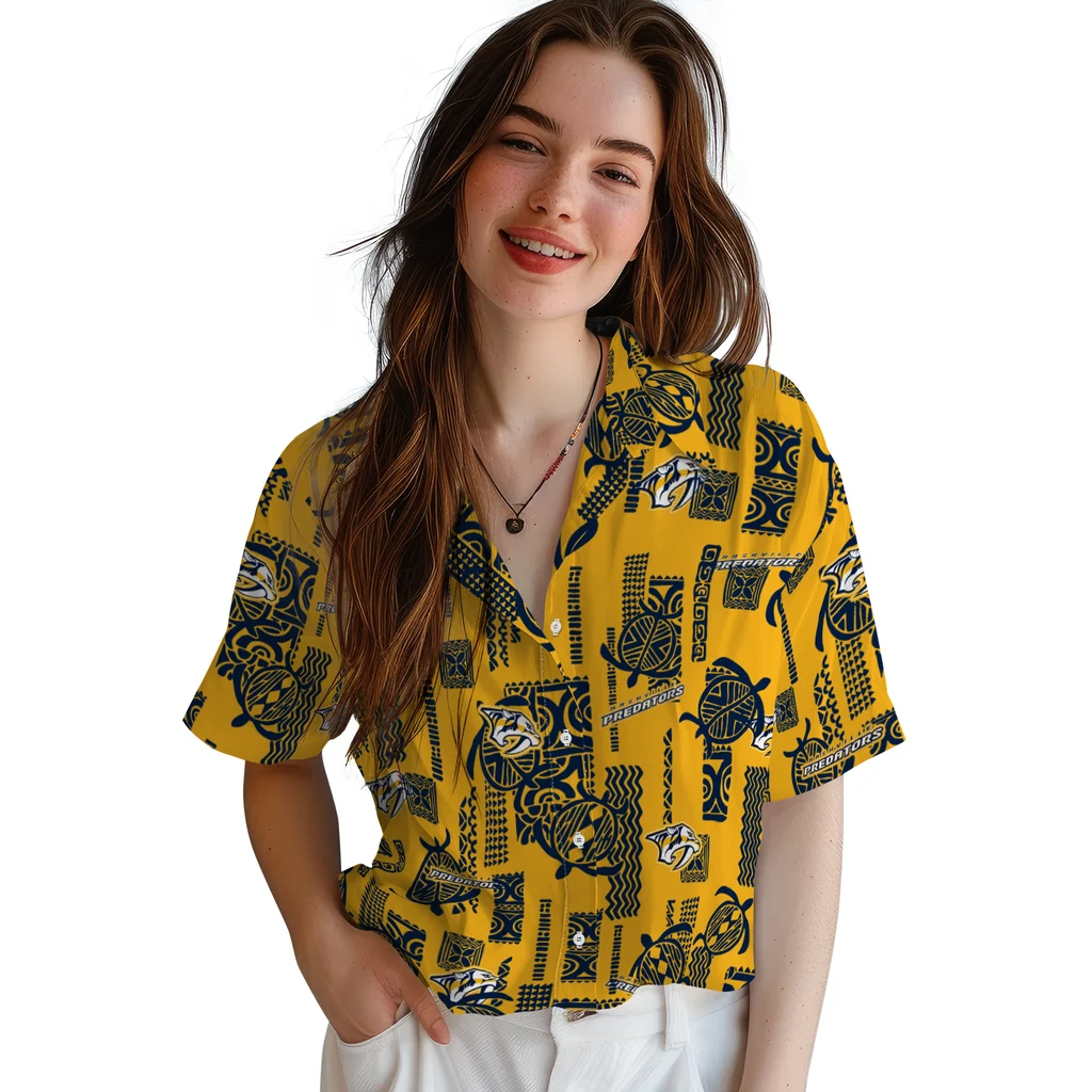 Nashville Predators Hawaiian Shirt - Turtle Lines nashville predators turtle lines gold hawaiian shirts latest model