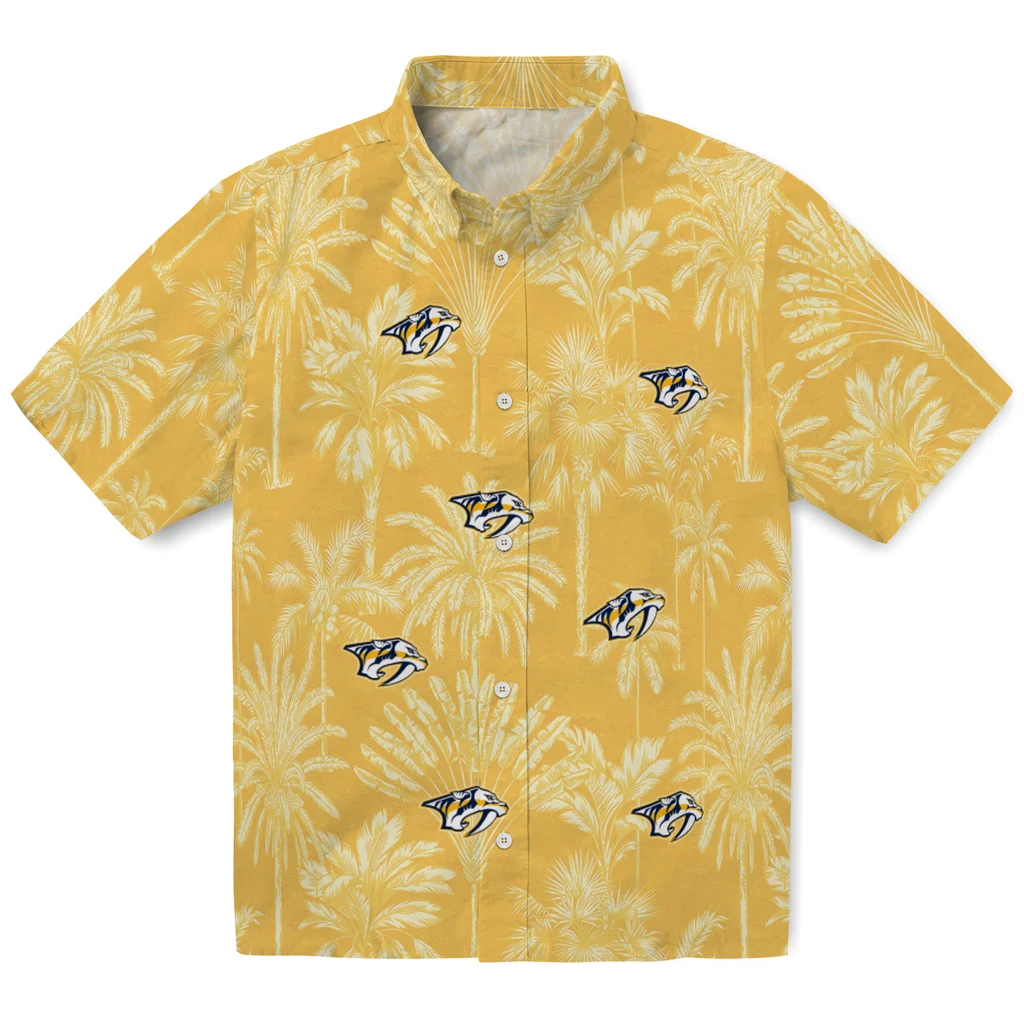 Nashville Predators Hawaiian Shirt - Vintage Palm Tree nashville predators palm shadows gold hawaiian shirts best selling