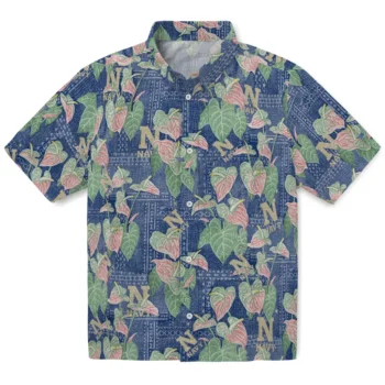 navy midshipmen anthurium overlay blue hawaiian shirts best selling