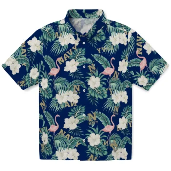 navy midshipmen flamingo palms blue hawaiian shirts best selling
