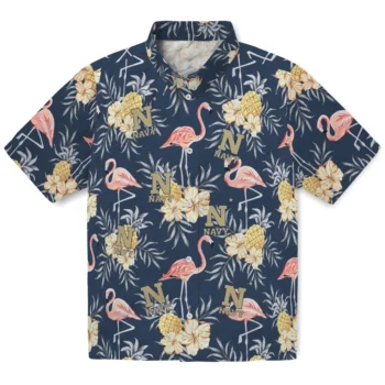 navy midshipmen flamingo hibiscus navy hawaiian shirts best selling