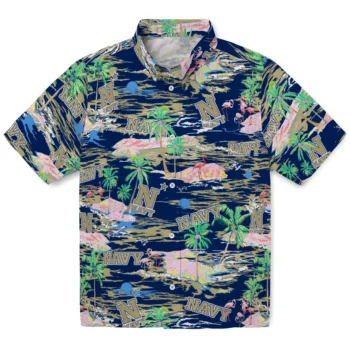 navy midshipmen flamingo retreat blue hawaiian shirts best selling