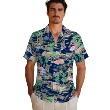 navy midshipmen flamingo retreat blue hawaiian shirts fashion forward