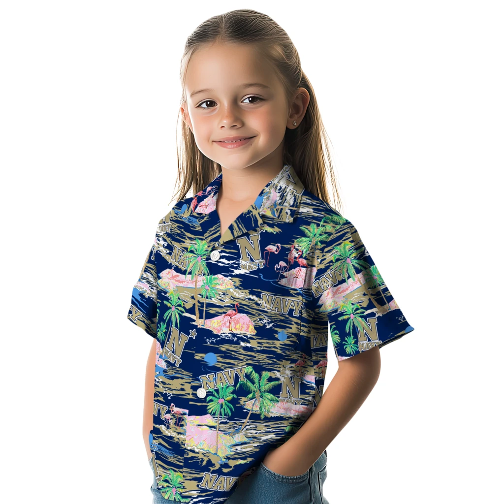 Navy Midshipmen Hawaiian Shirt - Hawaii Island navy midshipmen flamingo retreat blue hawaiian shirts premium grade