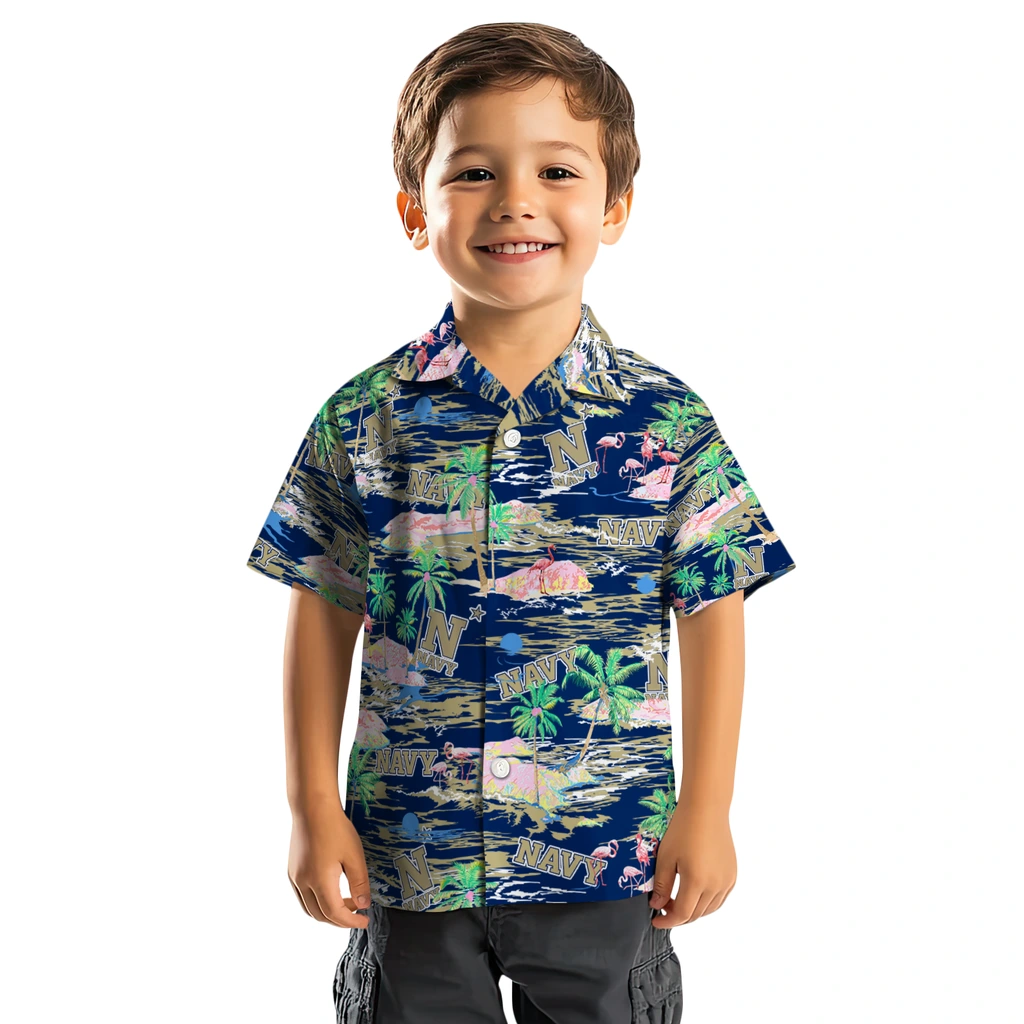 Navy Midshipmen Hawaiian Shirt - Hawaii Island navy midshipmen flamingo retreat blue hawaiian shirts top rated