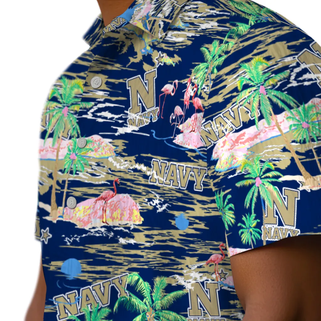 Navy Midshipmen Hawaiian Shirt - Hawaii Island navy midshipmen flamingo retreat blue hawaiian shirts trendy