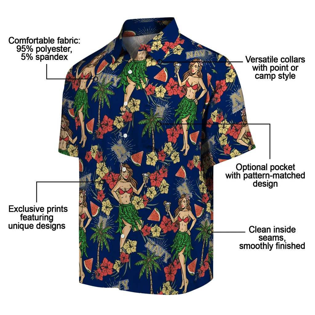 Navy Midshipmen Hawaiian Shirt - Hawaiian Girls Design navy midshipmen hawaiian girls design blue hawaiian shirts new arrival