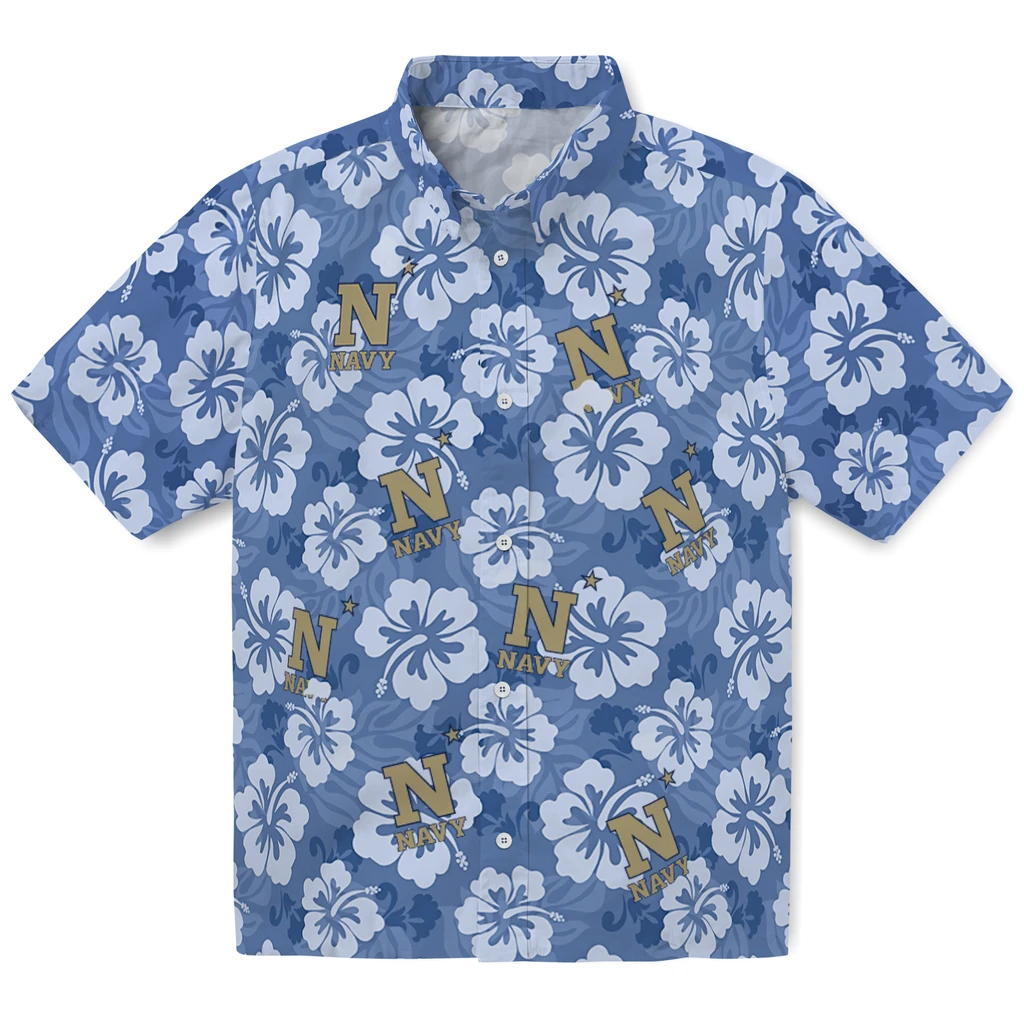 Navy Midshipmen Hawaiian Shirt - Hibiscus Cluster navy midshipmen hibiscus cluster blue hawaiian shirts best selling