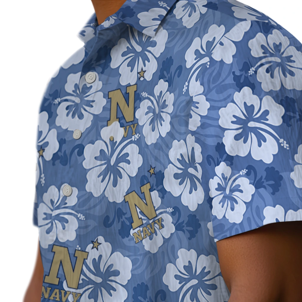 Navy Midshipmen Hawaiian Shirt - Hibiscus Cluster navy midshipmen hibiscus cluster blue hawaiian shirts trendy