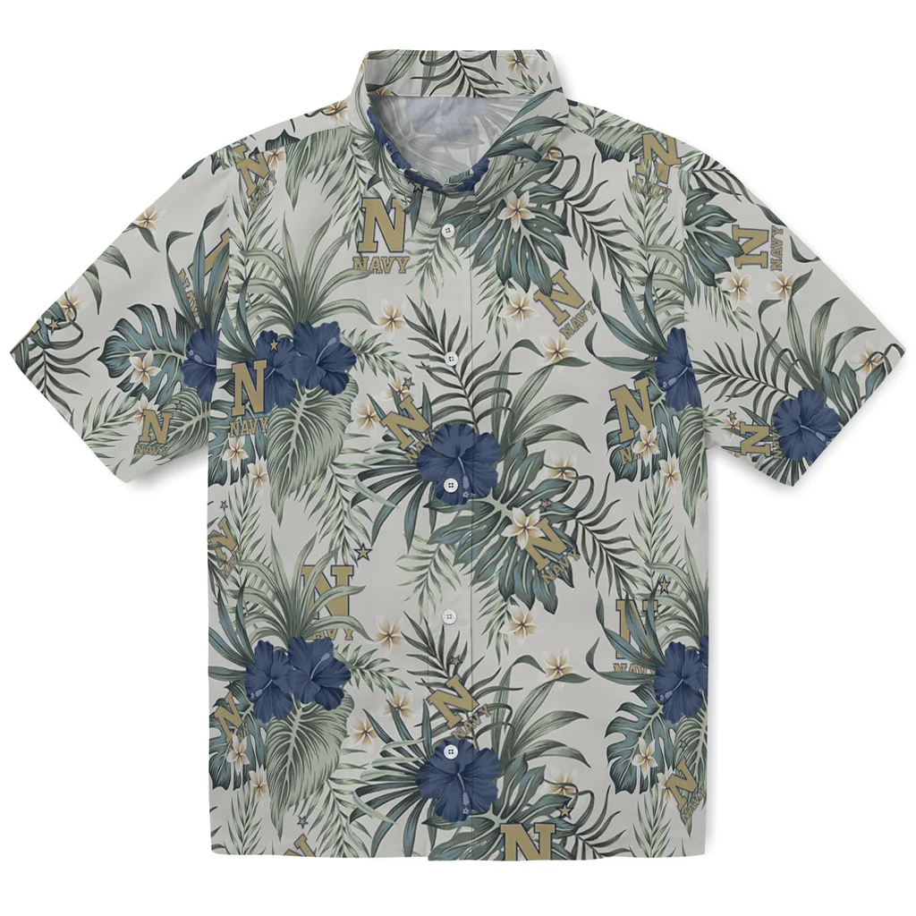 Navy Midshipmen Hawaiian Shirt - Hibiscus Designs navy midshipmen hibiscus designs beige hawaiian shirts best selling