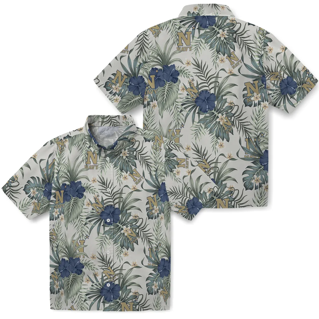Navy Midshipmen Hawaiian Shirt - Hibiscus Designs navy midshipmen hibiscus designs beige hawaiian shirts high quality