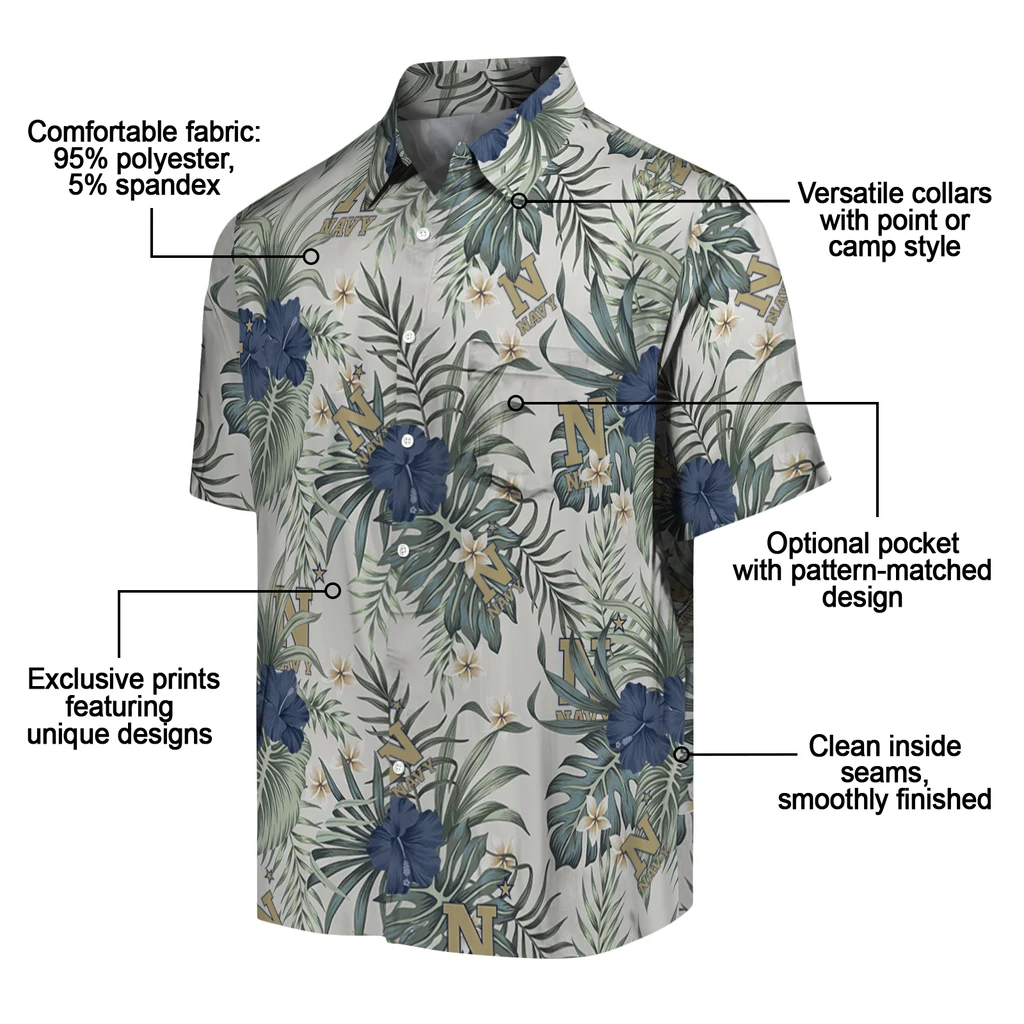 Navy Midshipmen Hawaiian Shirt - Hibiscus Designs navy midshipmen hibiscus designs beige hawaiian shirts new arrival