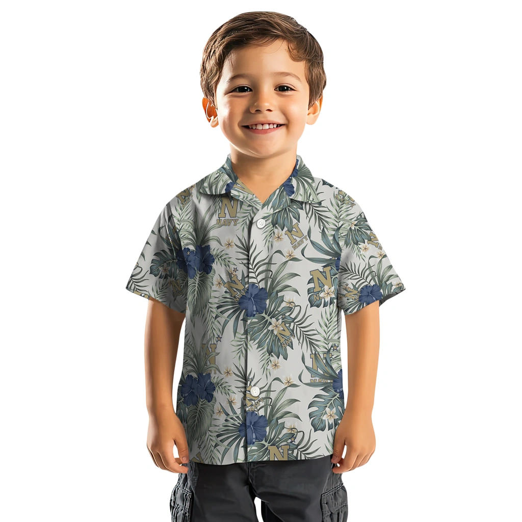 Navy Midshipmen Hawaiian Shirt - Hibiscus Designs navy midshipmen hibiscus designs beige hawaiian shirts top rated