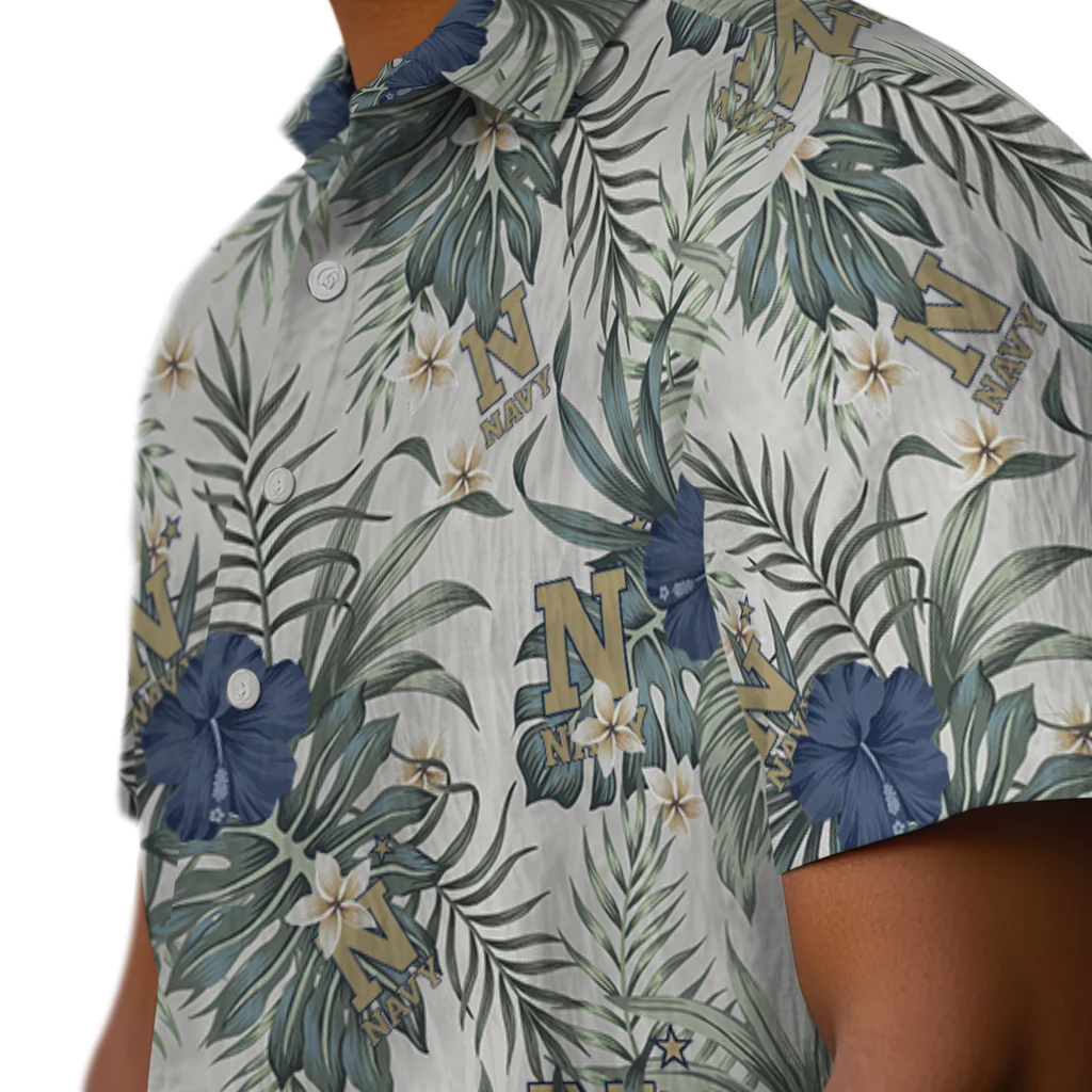 Navy Midshipmen Hawaiian Shirt - Hibiscus Designs navy midshipmen hibiscus designs beige hawaiian shirts trendy