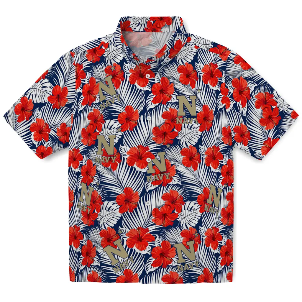 Navy Midshipmen Hawaiian Shirt - Hibiscus Fiesta navy midshipmen hibiscus fiesta red royal blue hawaiian shirts best selling