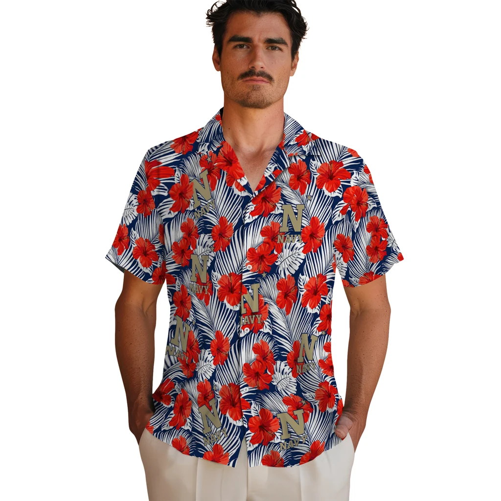 Navy Midshipmen Hawaiian Shirt - Hibiscus Fiesta navy midshipmen hibiscus fiesta red royal blue hawaiian shirts fashion forward