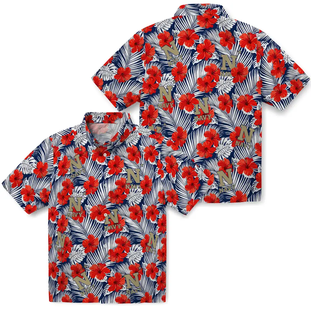 Navy Midshipmen Hawaiian Shirt - Hibiscus Fiesta navy midshipmen hibiscus fiesta red royal blue hawaiian shirts high quality