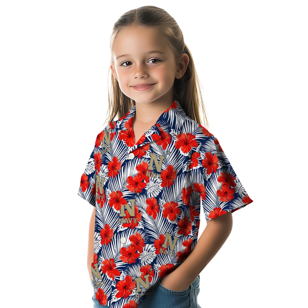 Navy Midshipmen Hawaiian Shirt - Hibiscus Fiesta navy midshipmen hibiscus fiesta red royal blue hawaiian shirts premium grade