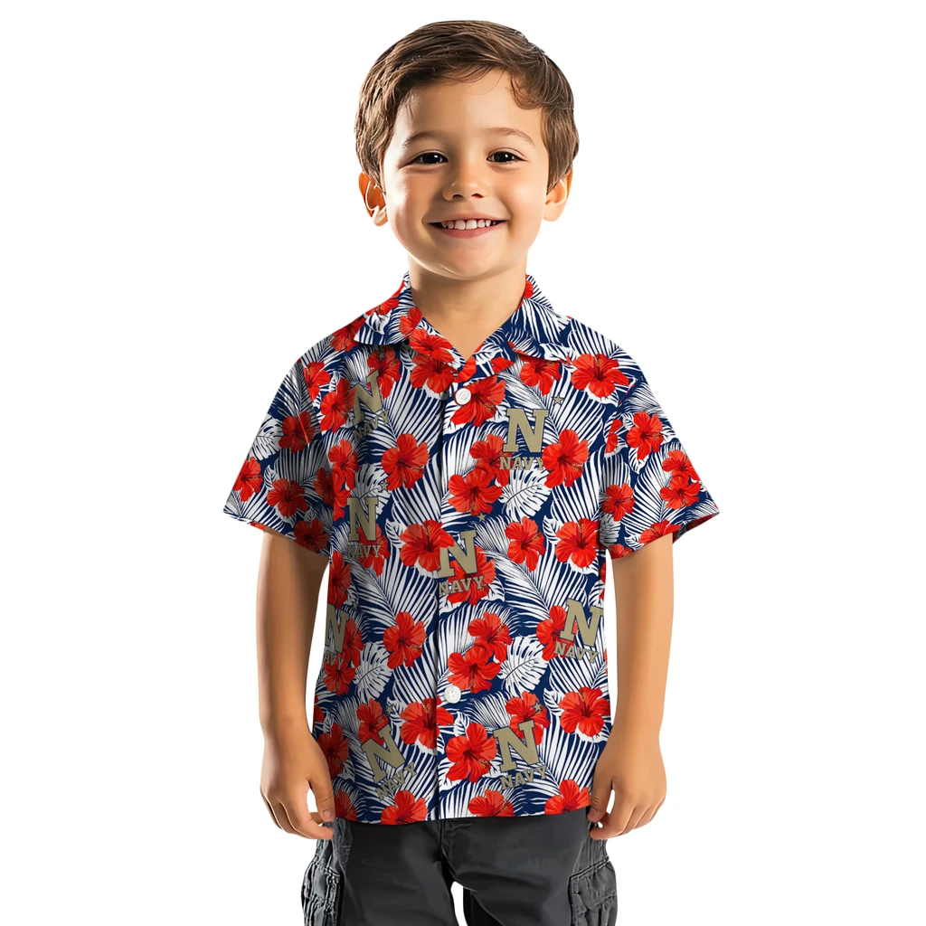 Navy Midshipmen Hawaiian Shirt - Hibiscus Fiesta navy midshipmen hibiscus fiesta red royal blue hawaiian shirts top rated