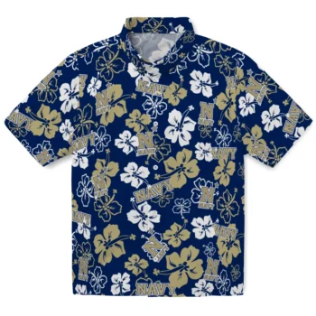 navy midshipmen hibiscus bloom blue hawaiian shirts best selling