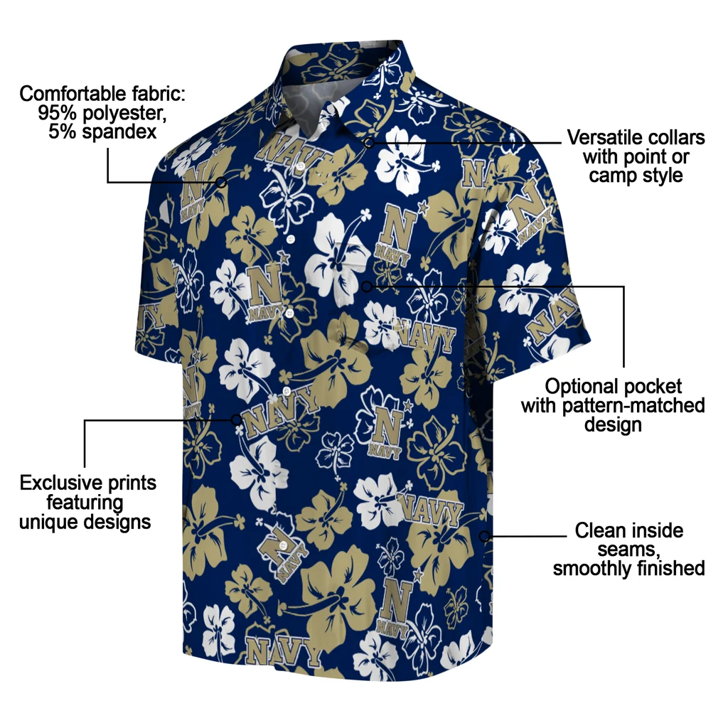 Navy Midshipmen Hawaiian Shirt - Hibiscus Flower Design navy midshipmen hibiscus bloom blue hawaiian shirts new arrival