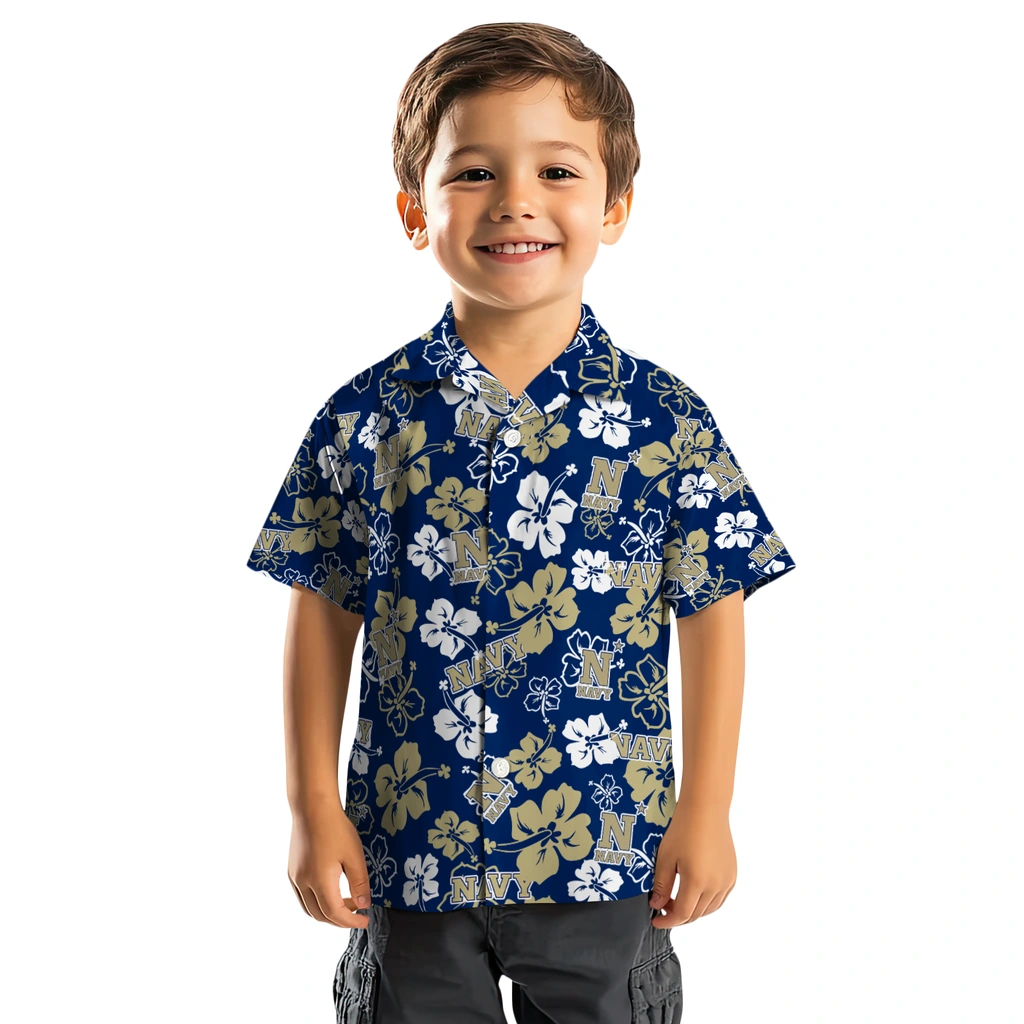 Navy Midshipmen Hawaiian Shirt - Hibiscus Flower Design navy midshipmen hibiscus bloom blue hawaiian shirts top rated