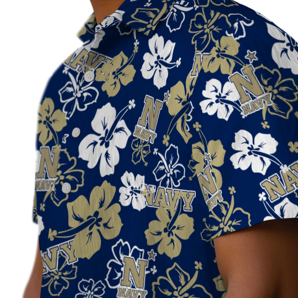 Navy Midshipmen Hawaiian Shirt - Hibiscus Flower Design navy midshipmen hibiscus bloom blue hawaiian shirts trendy