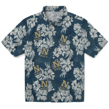 navy midshipmen hibiscus flowers navy blue hawaiian shirts best selling