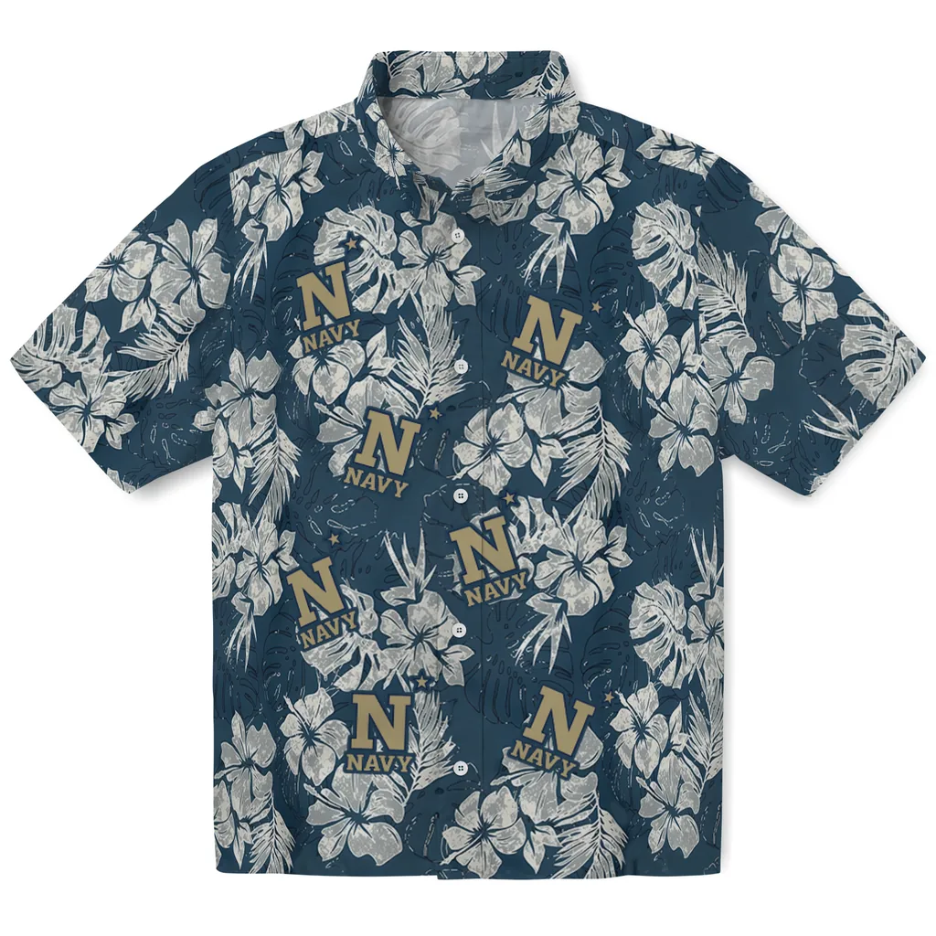 Navy Midshipmen Hawaiian Shirt - Hibiscus Flowers navy midshipmen hibiscus flowers navy blue hawaiian shirts best selling