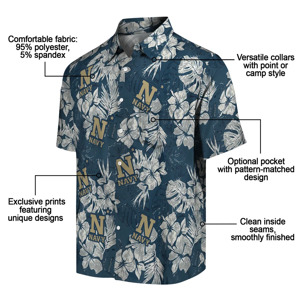 Navy Midshipmen Hawaiian Shirt - Hibiscus Flowers navy midshipmen hibiscus flowers navy blue hawaiian shirts new arrival