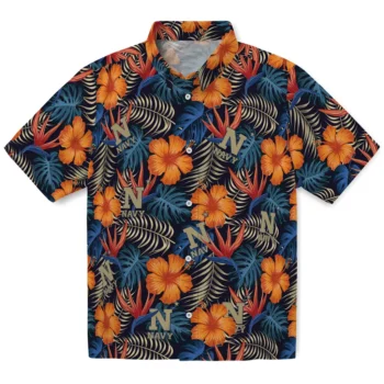 navy midshipmen hibiscus foliage hawaiian shirts best selling