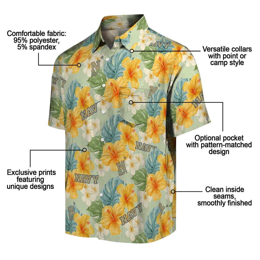 Navy Midshipmen Hawaiian Shirt - Hibiscus Mood navy midshipmen hibiscus mood pale lime yellow hawaiian shirts new arrival