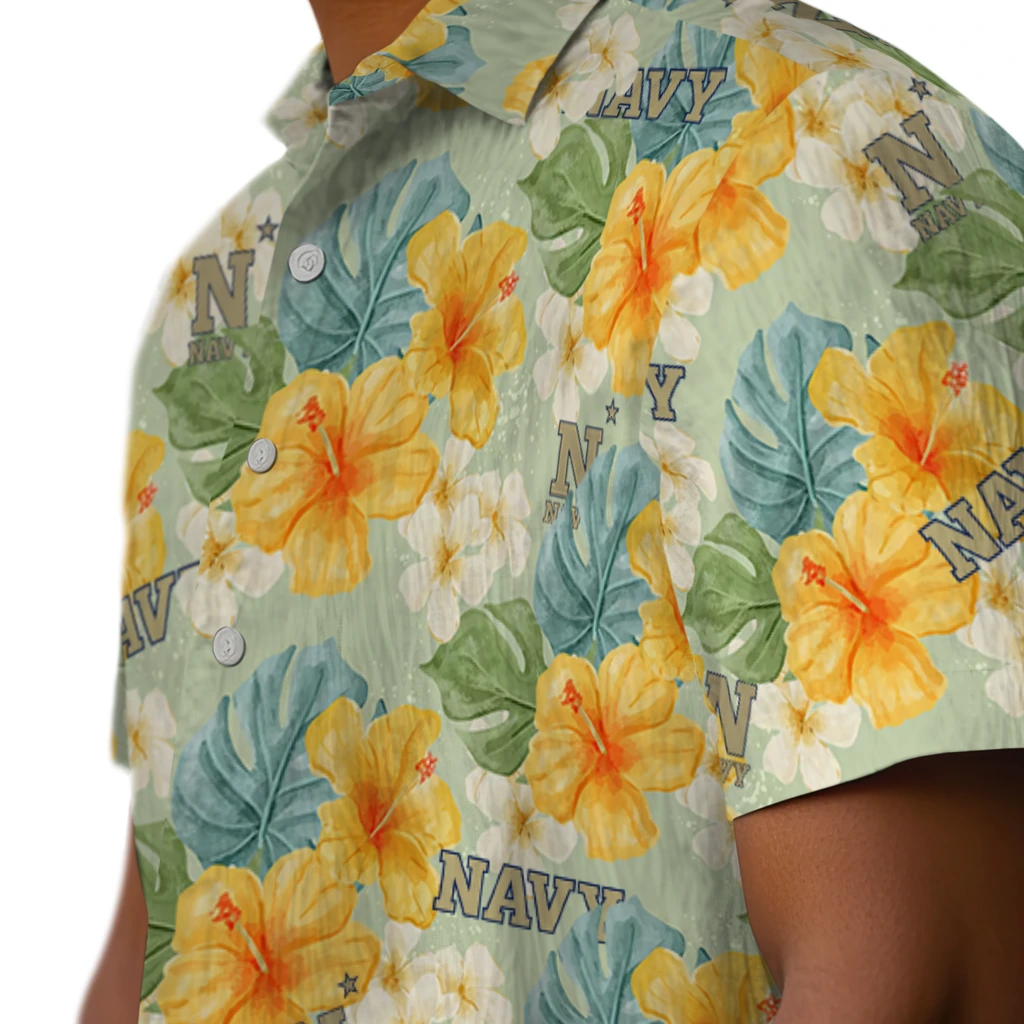 Navy Midshipmen Hawaiian Shirt - Hibiscus Mood navy midshipmen hibiscus mood pale lime yellow hawaiian shirts trendy