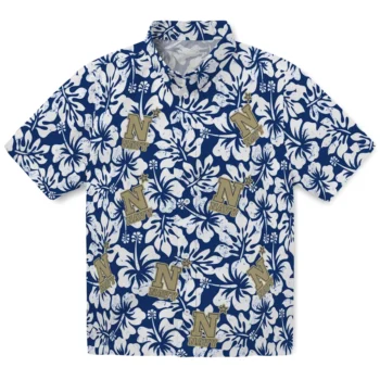 navy midshipmen hibiscus motif blue white hawaiian shirts best selling