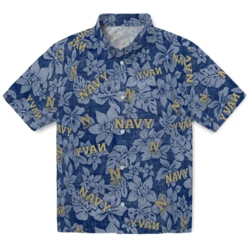 navy midshipmen hibiscus oasis blue hawaiian shirts best selling