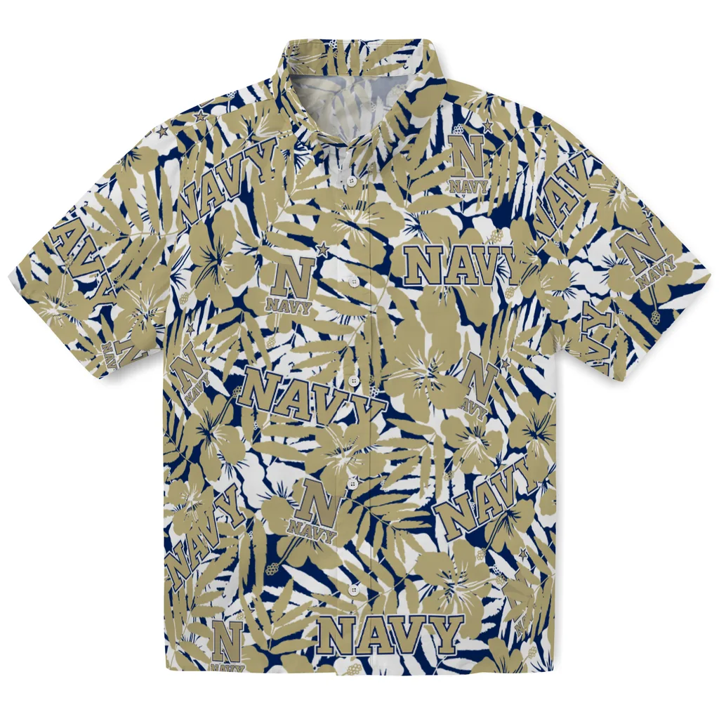 Navy Midshipmen Hawaiian Shirt - Hibiscus Overlay navy midshipmen hibiscus overlay hawaiian shirts best selling