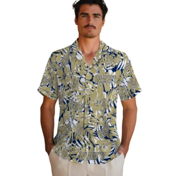 navy midshipmen hibiscus overlay hawaiian shirts fashion forward