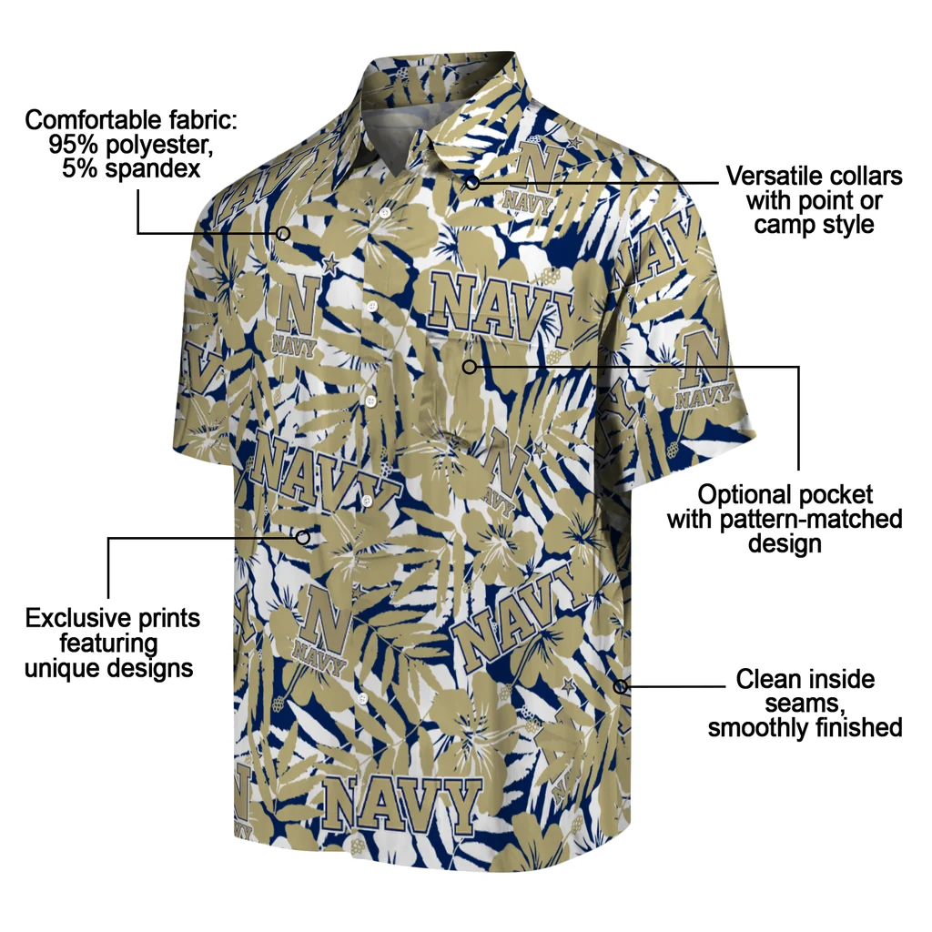 Navy Midshipmen Hawaiian Shirt - Hibiscus Overlay navy midshipmen hibiscus overlay hawaiian shirts new arrival