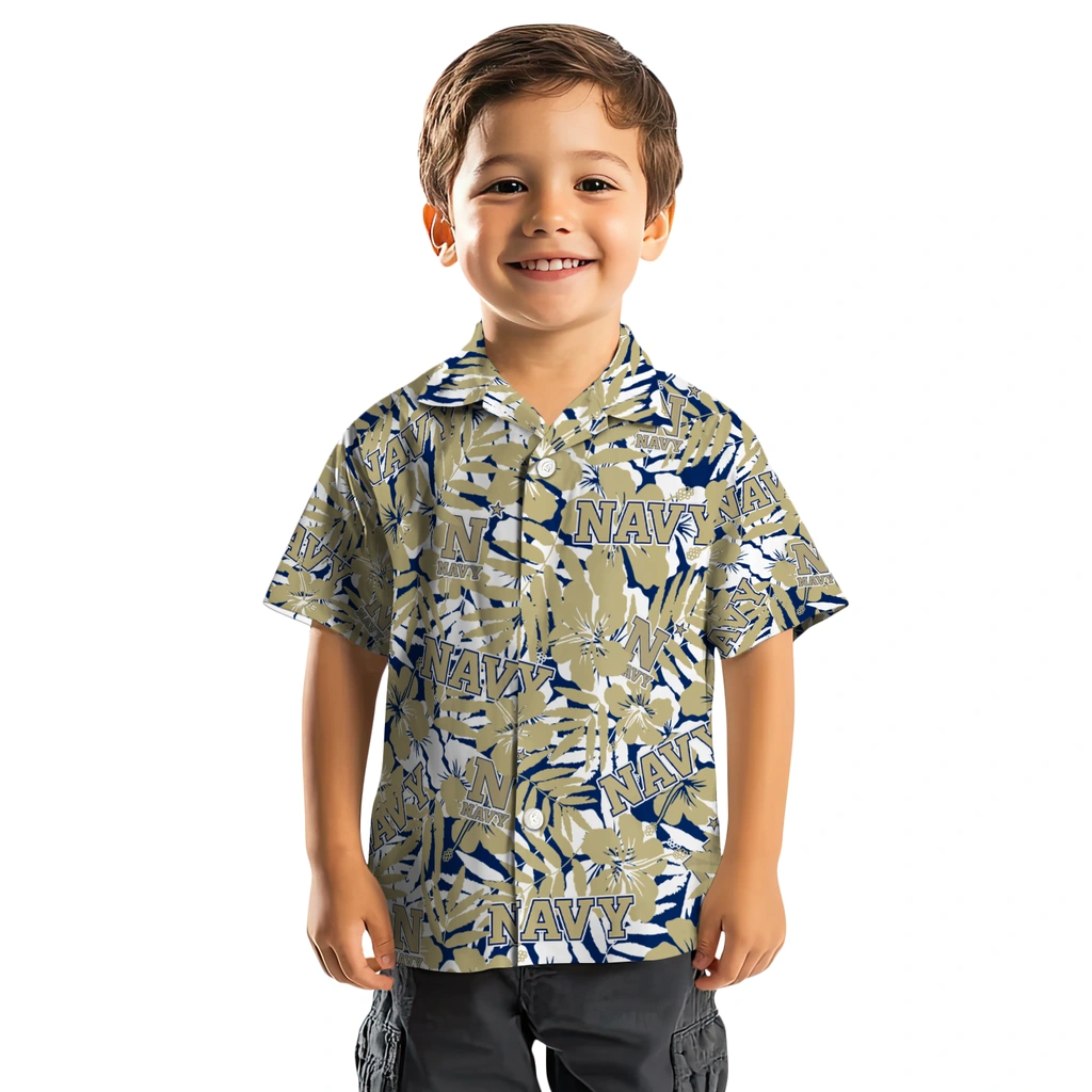 Navy Midshipmen Hawaiian Shirt - Hibiscus Overlay navy midshipmen hibiscus overlay hawaiian shirts top rated