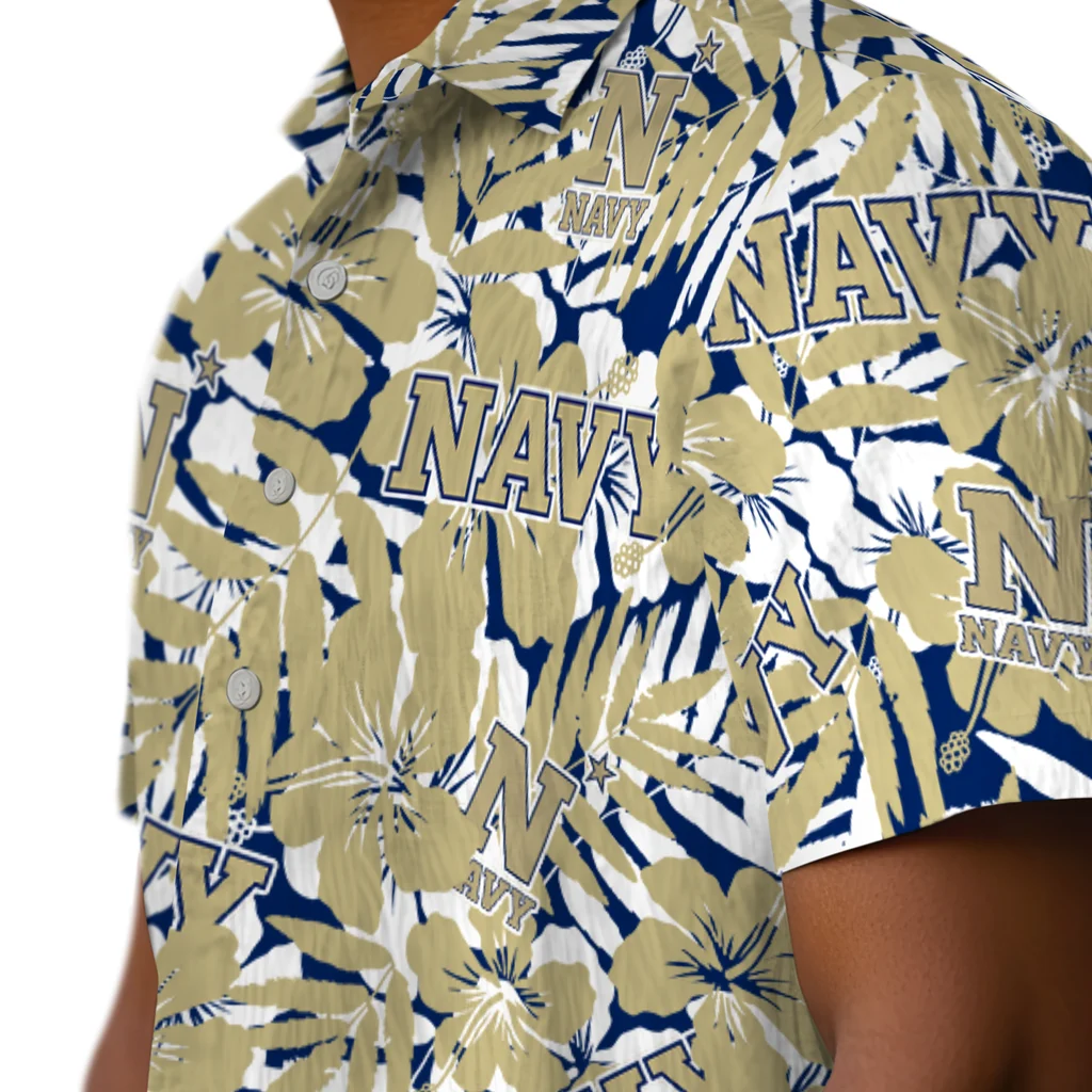 Navy Midshipmen Hawaiian Shirt - Hibiscus Overlay navy midshipmen hibiscus overlay hawaiian shirts trendy