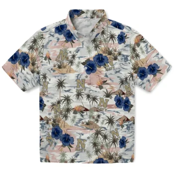 navy midshipmen hibiscus seaside white hawaiian shirts best selling