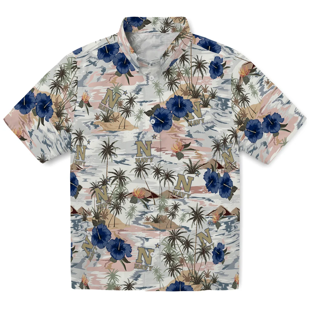 Navy Midshipmen Hawaiian Shirt - Hibiscus Seaside navy midshipmen hibiscus seaside white hawaiian shirts best selling