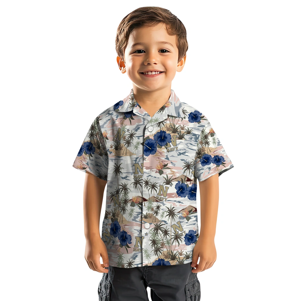 Navy Midshipmen Hawaiian Shirt - Hibiscus Seaside navy midshipmen hibiscus seaside white hawaiian shirts top rated
