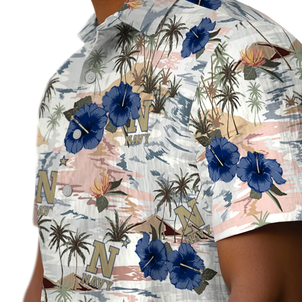 Navy Midshipmen Hawaiian Shirt - Hibiscus Seaside navy midshipmen hibiscus seaside white hawaiian shirts trendy