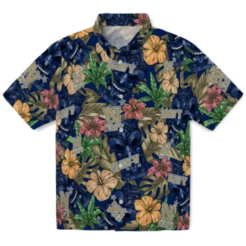 navy midshipmen tiki jungle blue hawaiian shirts best selling