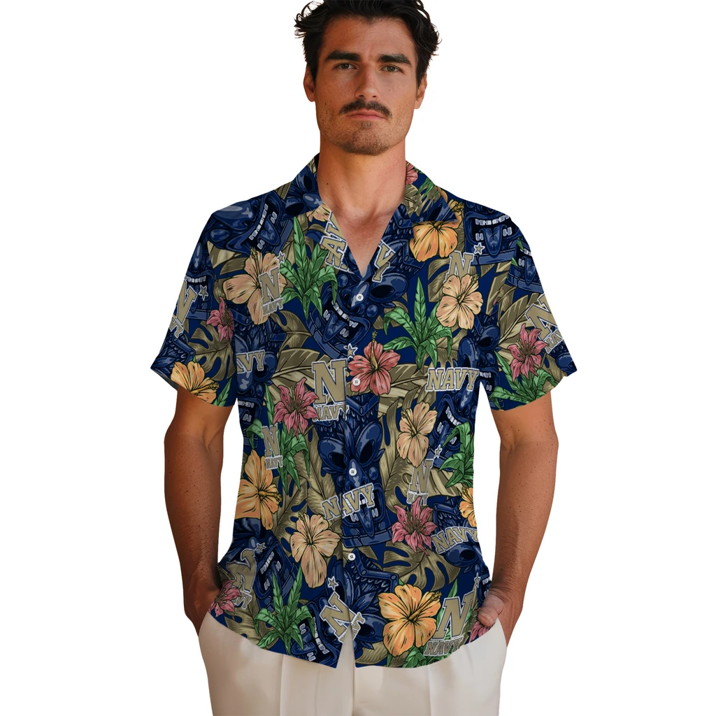 Navy Midshipmen Hawaiian Shirt - Hibiscus Tiki Jungle navy midshipmen tiki jungle blue hawaiian shirts fashion forward