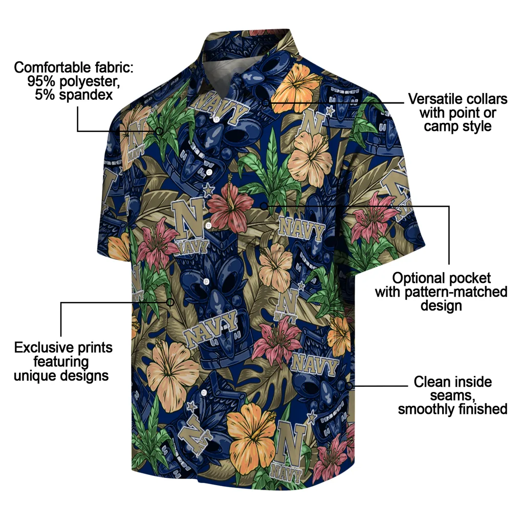 Navy Midshipmen Hawaiian Shirt - Hibiscus Tiki Jungle navy midshipmen tiki jungle blue hawaiian shirts new arrival