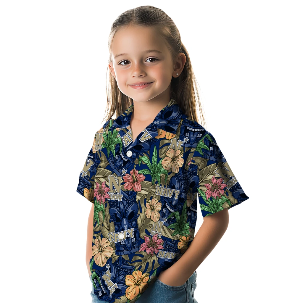 Navy Midshipmen Hawaiian Shirt - Hibiscus Tiki Jungle navy midshipmen tiki jungle blue hawaiian shirts premium grade