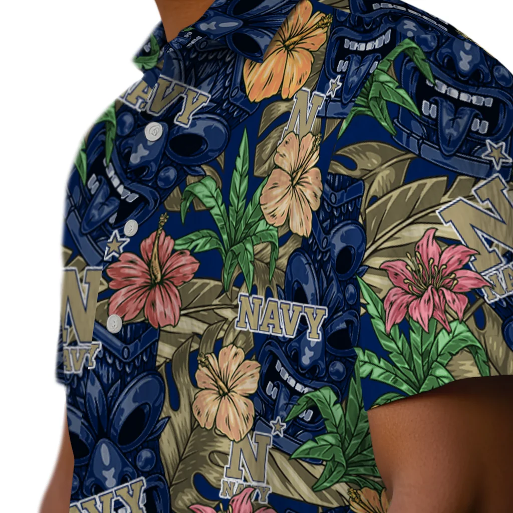 Navy Midshipmen Hawaiian Shirt - Hibiscus Tiki Jungle navy midshipmen tiki jungle blue hawaiian shirts trendy