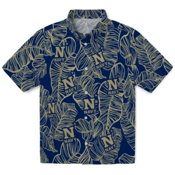 navy midshipmen leaf outline blue hawaiian shirts best selling